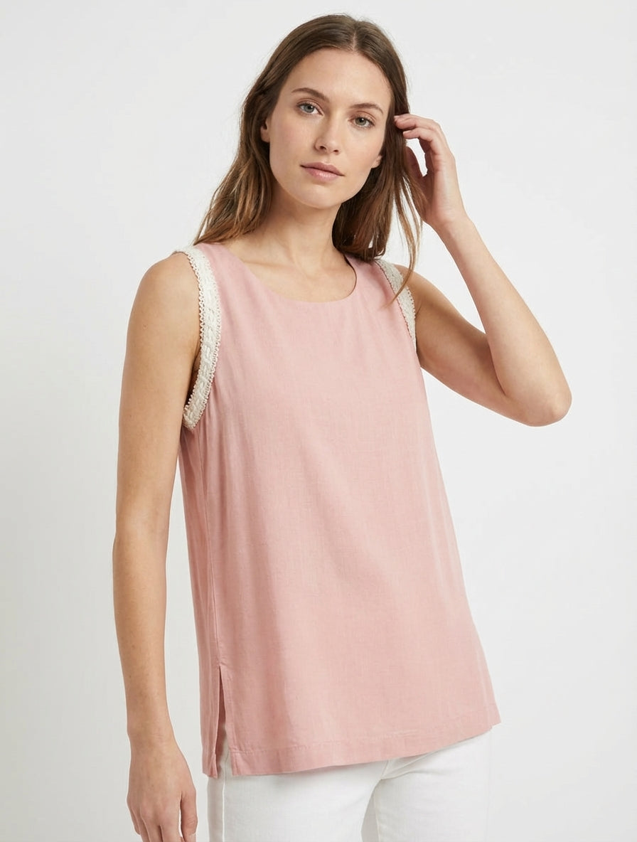 Top fluide uni sans manches - Rose