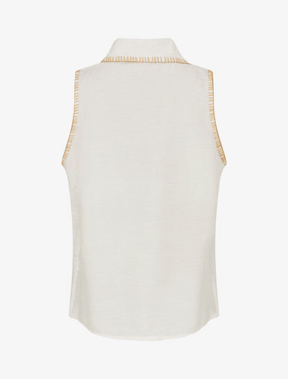 Chemisier uni sans manches boutonné - Crème - 2