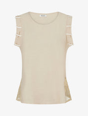 Top uni à détail effet cordes et broderies ajourés - Beige - 1