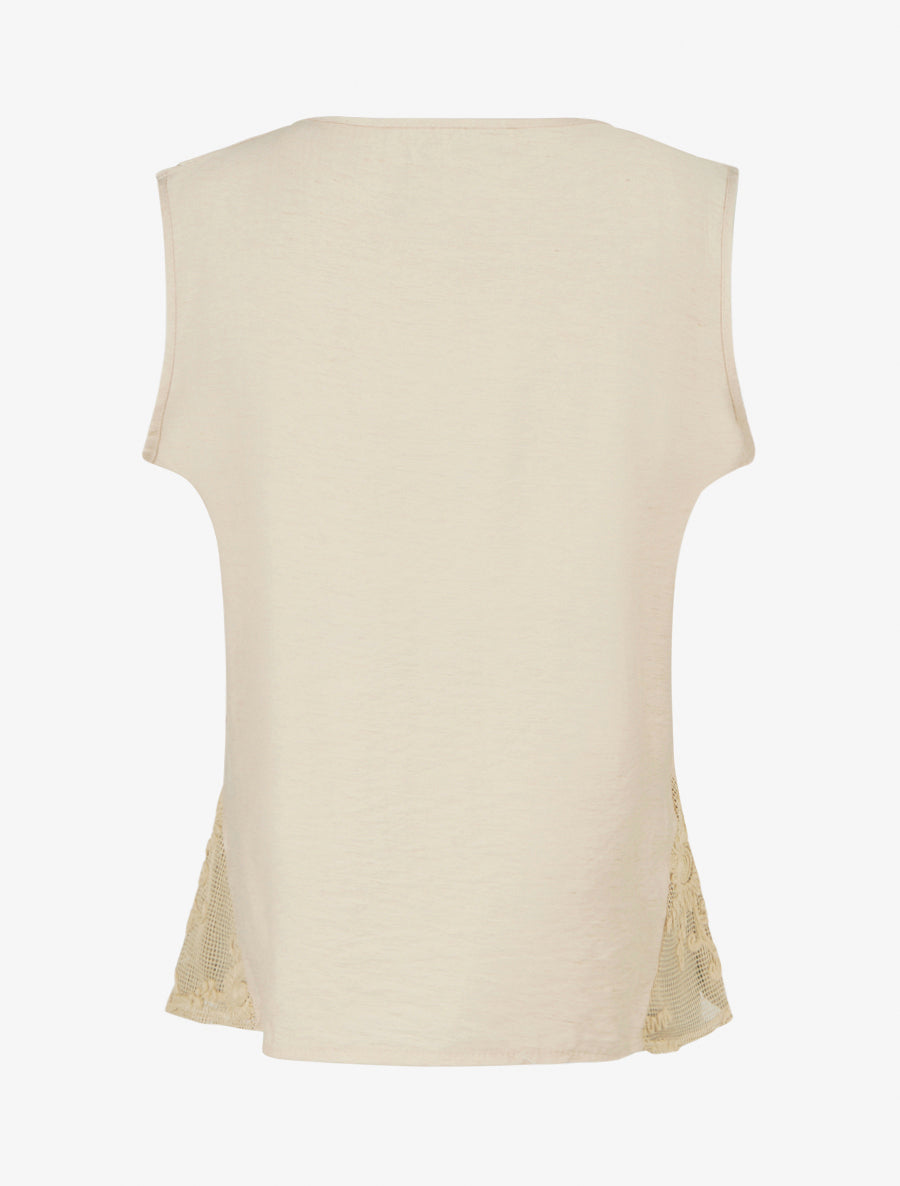 Top uni à détail effet cordes et broderies ajourés - Beige - 2