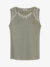 Top uni à détail broderies vagues - Kaki - 1