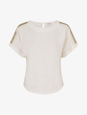 Top manches courtes à broderies ajourés - Crème - 1