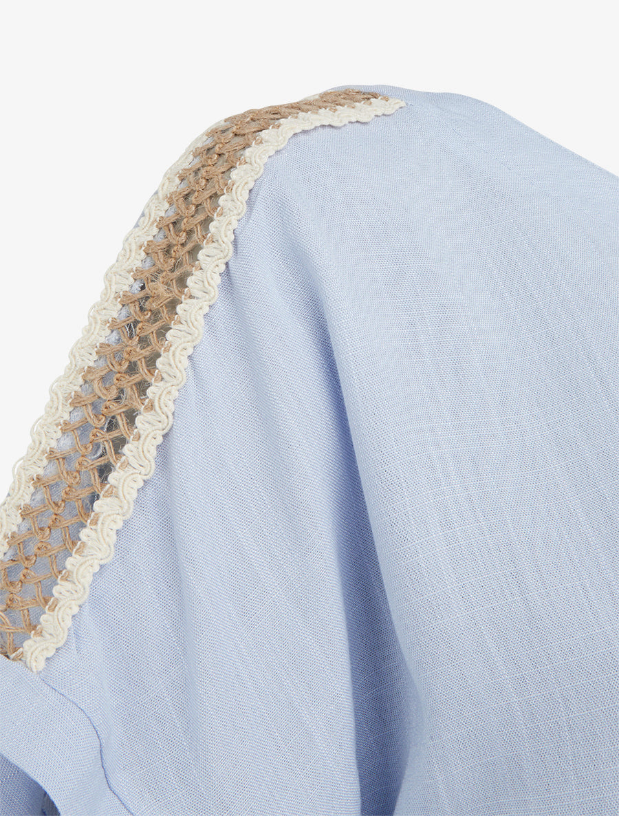 Top manches courtes à broderies ajourés - Bleu ciel - 3