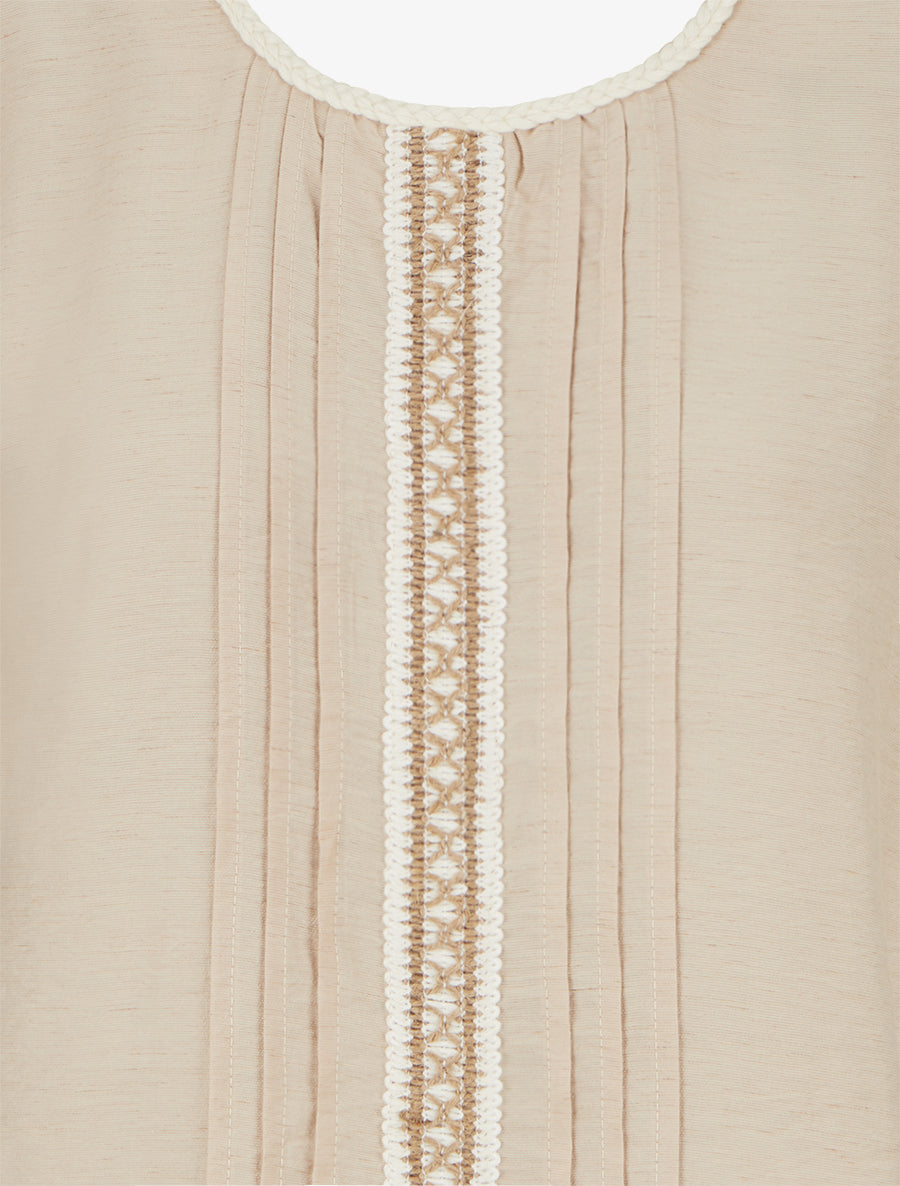 Top sans manches à col rond et broderie - Beige - 3