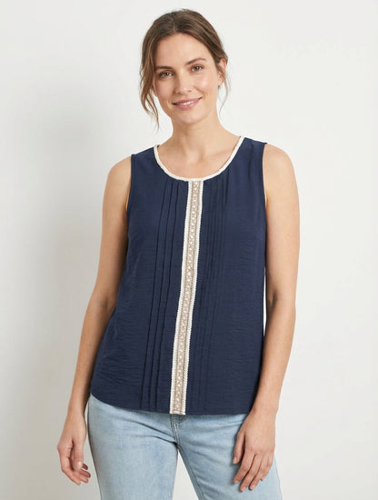 Mouwloos top met ronde hals en borduurwerk - Marine