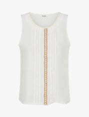 Top sans manches à col rond et broderie - Écru - 1