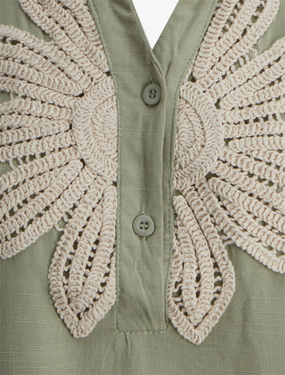 Chemisier sans manches à broderie floral - Vert amande - 3