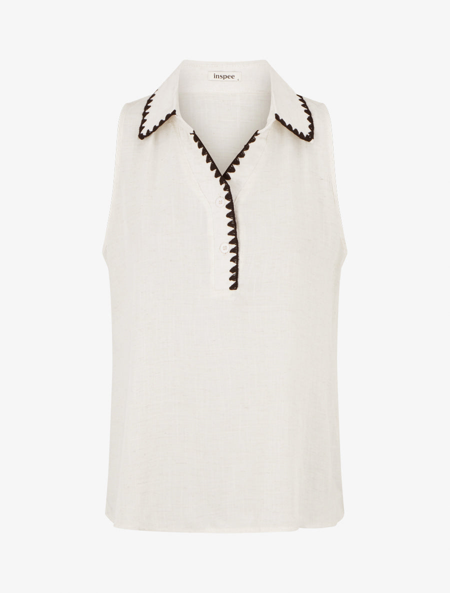 Chemisier sans manches à col brodé - Écru - 1