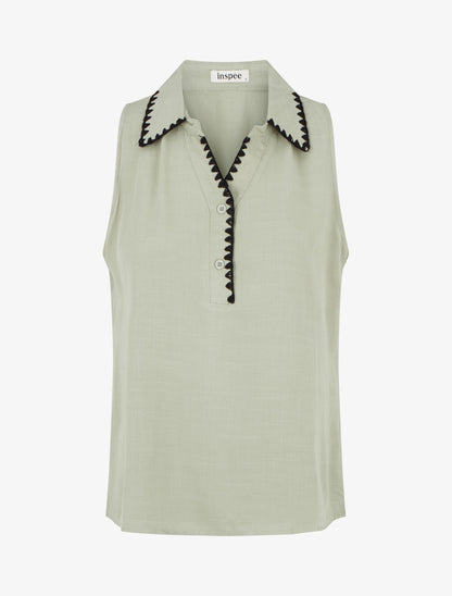 Chemisier sans manches à col brodé - Vert amande - 1