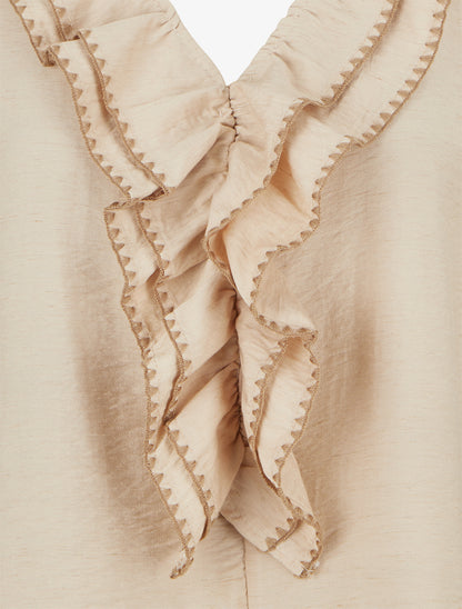 Top sans manches à col V volanté - Beige - 3