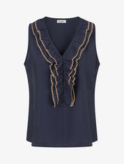 Top sans manches à col V volanté - Marine - 1