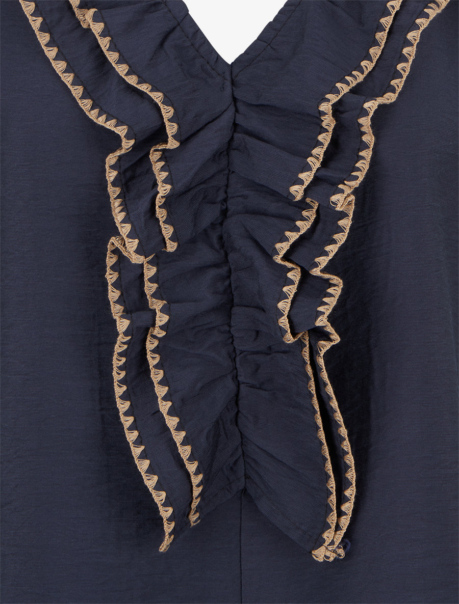 Top sans manches à col V volanté - Marine - 3