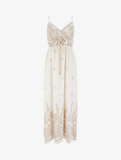 Robe longue imprimé arabesque fleuri - Écru - 1