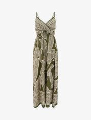 Robe longue imprimé feuilles stylisées - Kaki - 1