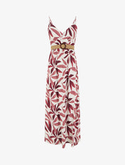 Robe longue évasée imprimé végétal - Vieux rose - 1