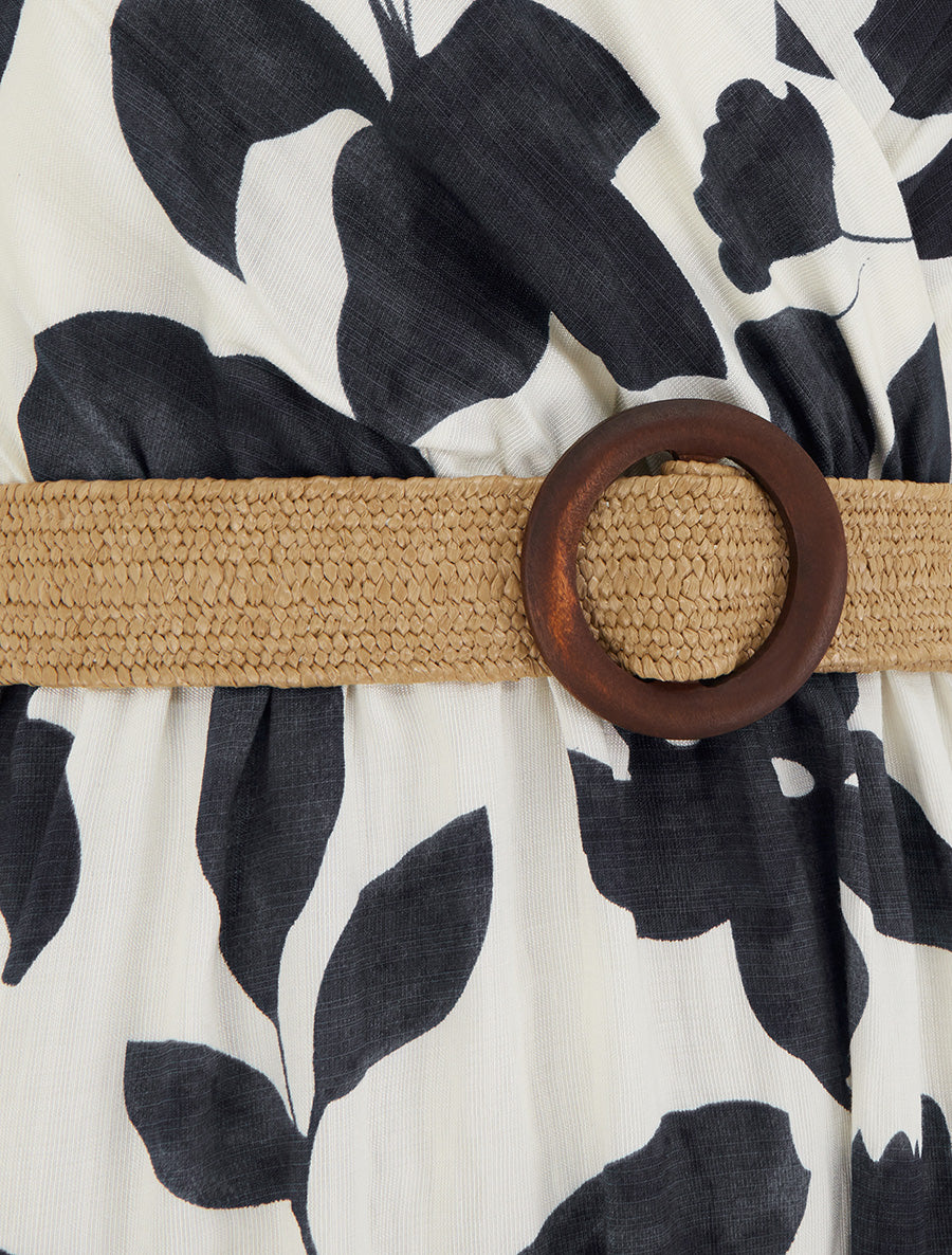 Robe longue évasée imprimé grandes fleurs - Noir - 3