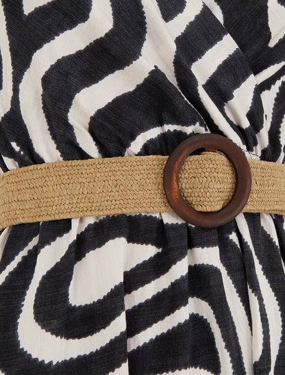 Robe longue évasée imprimé courbes fantaisies - Noir - 3