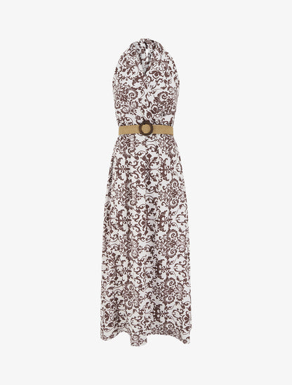 Robe longue dos nu à imprimé arabesque - Marron - 1