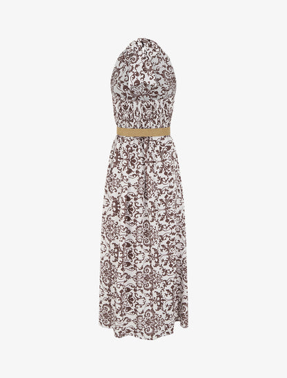 Robe longue dos nu à imprimé arabesque - Marron - 2