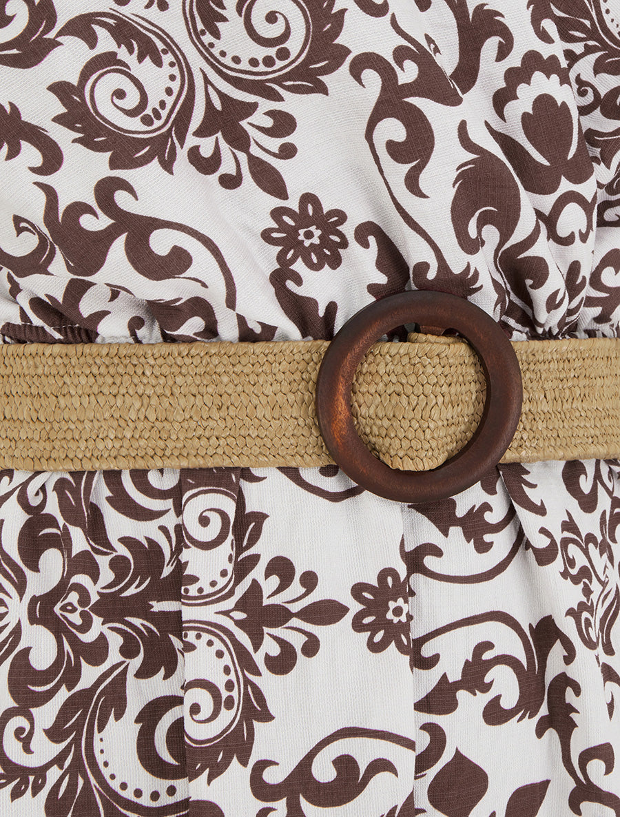 Robe longue dos nu à imprimé arabesque - Marron - 3