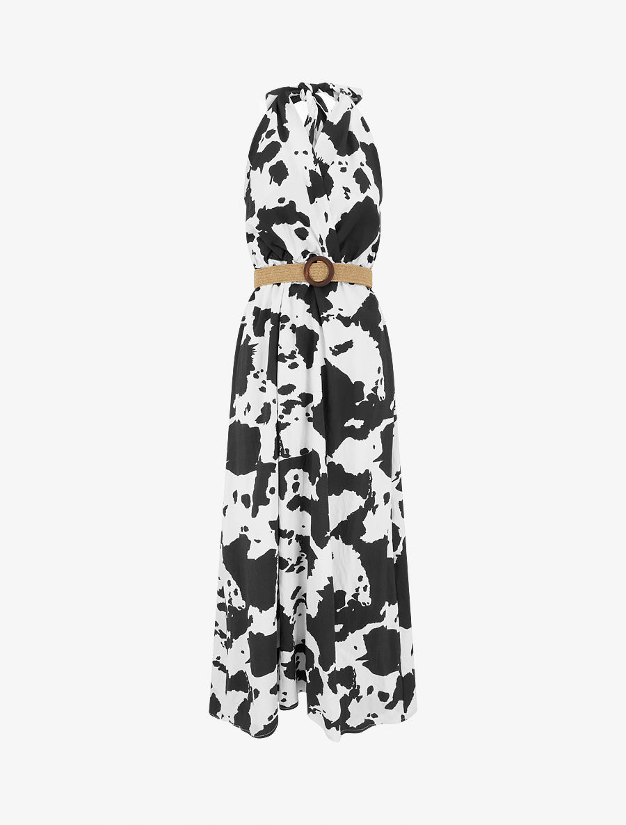 Robe longue dos nu à imprimé vache - Noir - 1