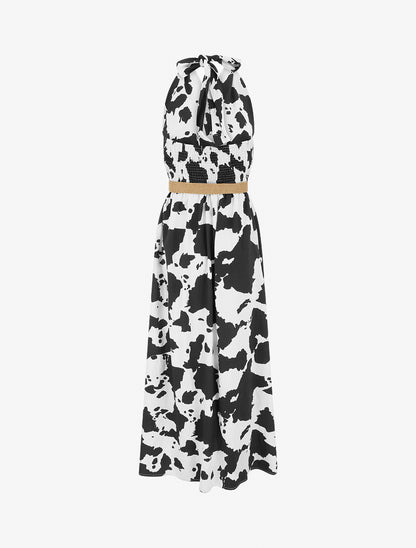 Robe longue dos nu à imprimé vache - Noir - 2