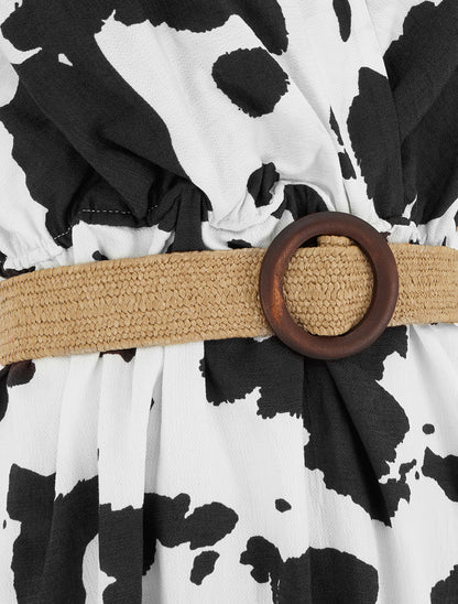 Robe longue dos nu à imprimé vache - Noir - 3