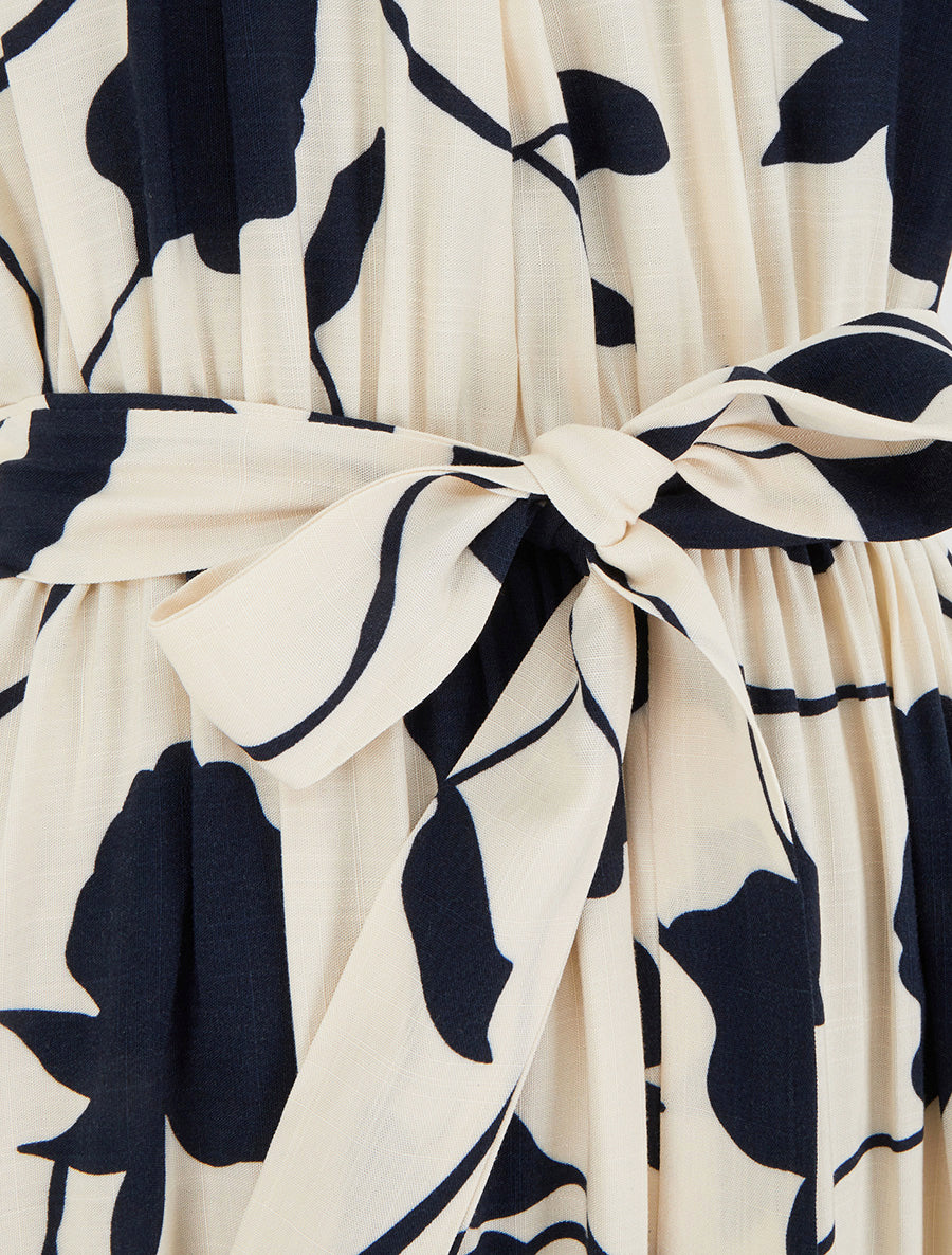 Robe longue élastiquée imprimé floral - Marine - 3