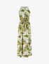 Robe longue élastiquée imprimé feuillage - Kaki - 1