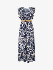Robe longue imprimé fantaisie à col cache-coeur - Marine - 1