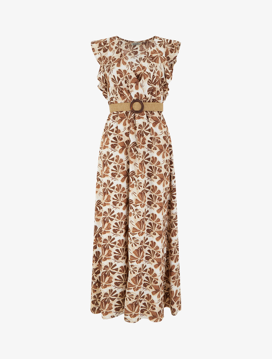 Robe longue imprimé stylisé à col cache-coeur - Marron - 1