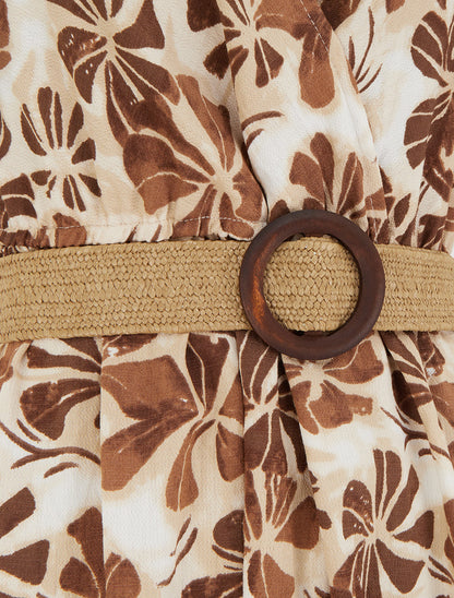 Robe longue imprimé stylisé à col cache-coeur - Marron - 3