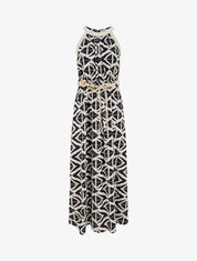 Robe longue à col américain imprimé graphique - Marine - 1