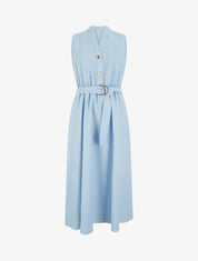 Robe longue unie effet lin - Bleu ciel - 1