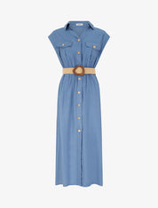 Robe longue unie boutonnée - Bleu - 1