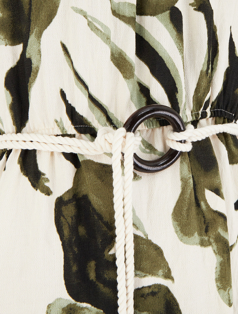 Robe imprimé feuilles à bretelles en cordelettes - Kaki - 3