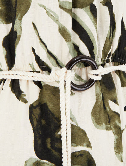 Robe imprimé feuilles à bretelles en cordelettes - Kaki - 3