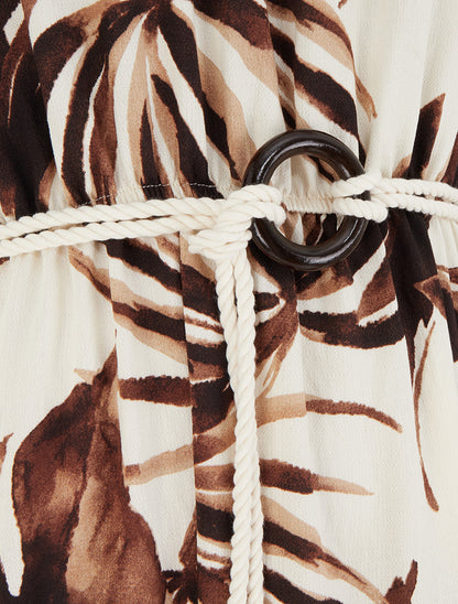 Robe imprimé feuilles à bretelles en cordelettes - Marron - 3