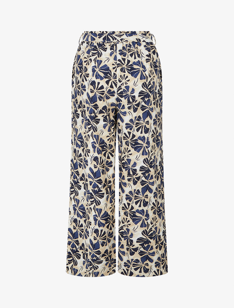 Pantalon élastiqué coupe droite imprimé fleuri - Marine - 2