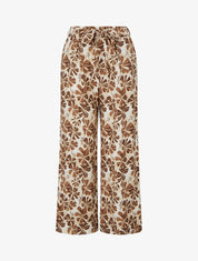 Pantalon élastiqué coupe droite imprimé fleuri - Marron - 1