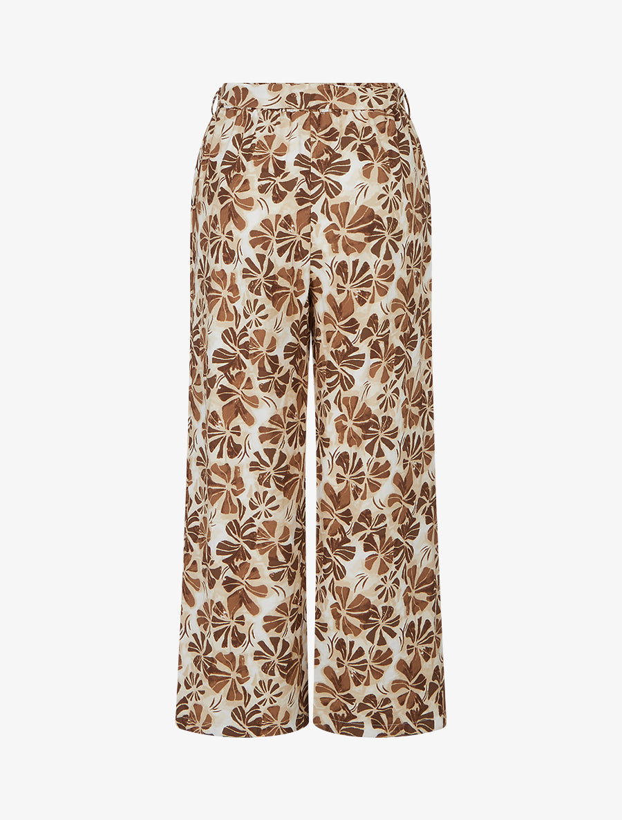 Pantalon élastiqué coupe droite imprimé fleuri - Marron - 2