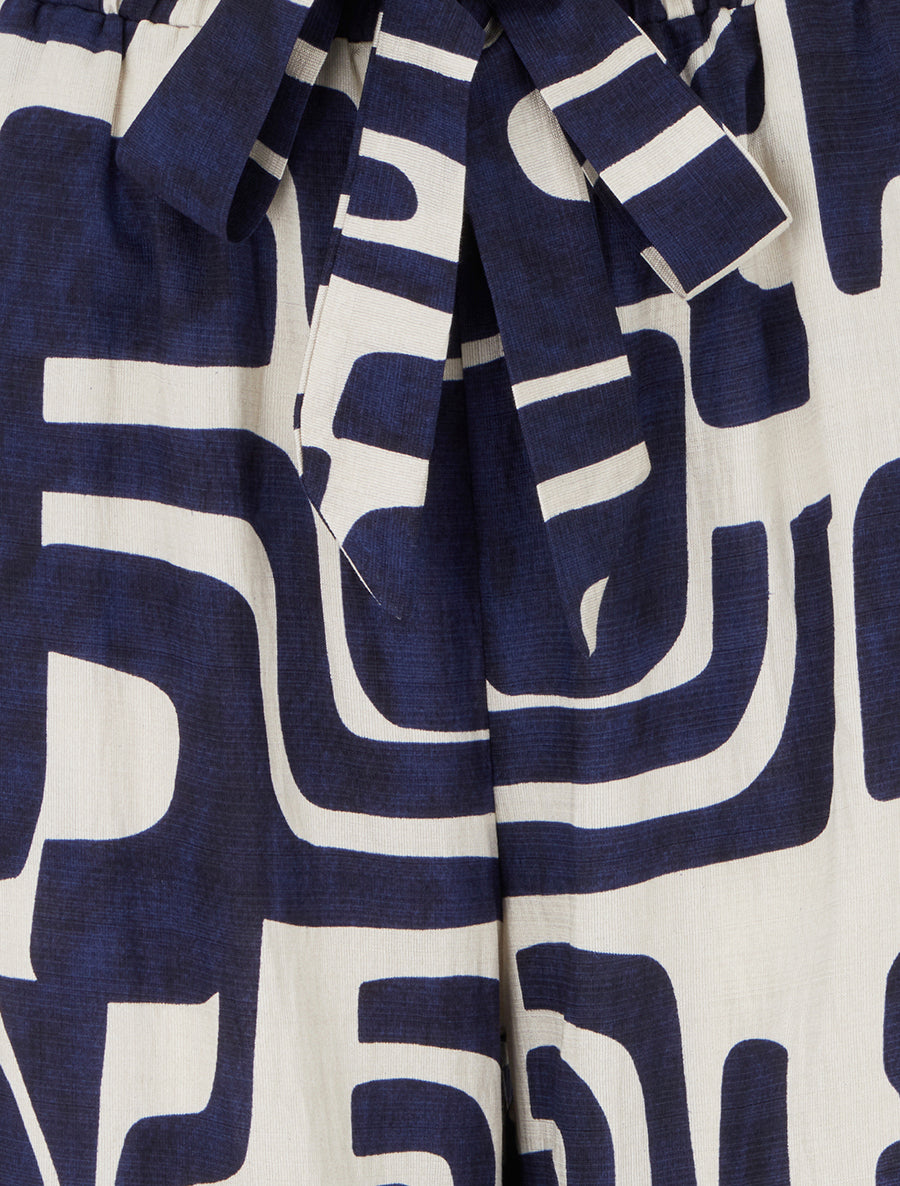 Pantalon élastiqué coupe droite imprimé fantaisie - Marine - 3