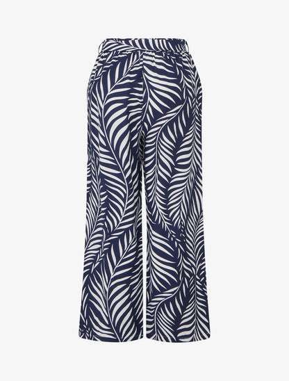 Pantalon élastiqué coupe droite imprimé feuillage - Marine - 2