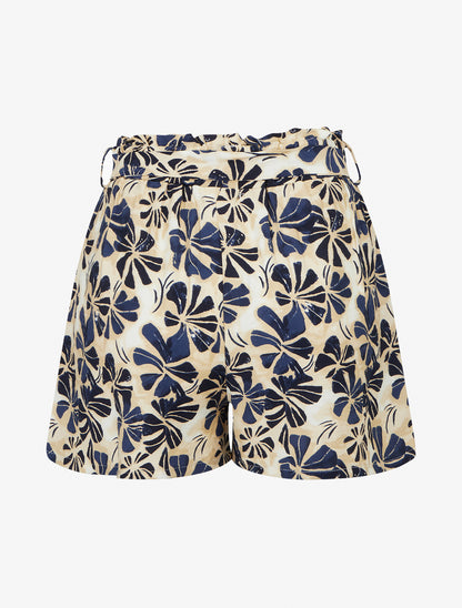 Short droit élastiqué imprimé fleuri - Marine - 2