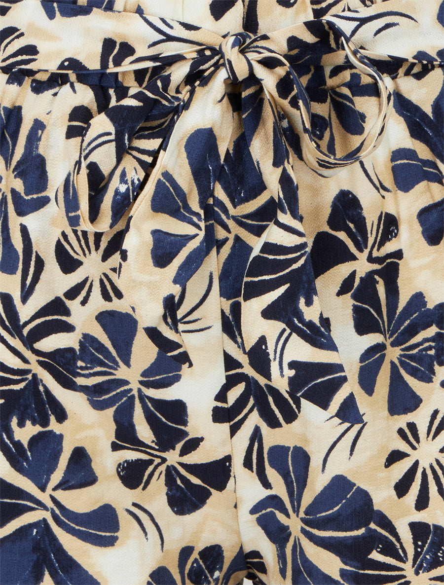 Short droit élastiqué imprimé fleuri - Marine - 3