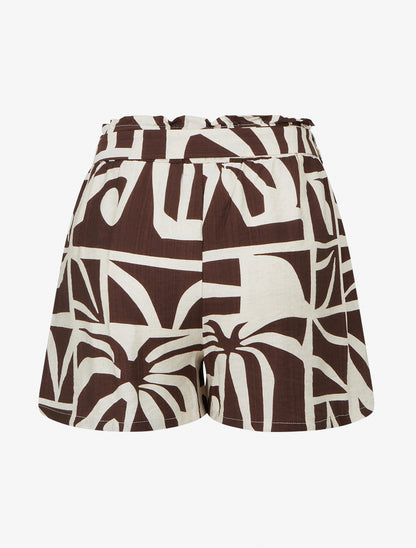 Short droit élastiqué imprimé graphique - Marron - 2