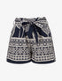 Short droit élastiqué imprimé feuilles stylisées - Marine - 1