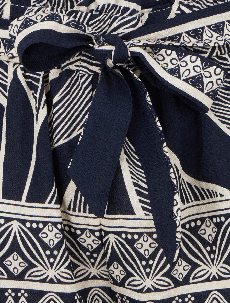 Short droit élastiqué imprimé feuilles stylisées - Marine - 3