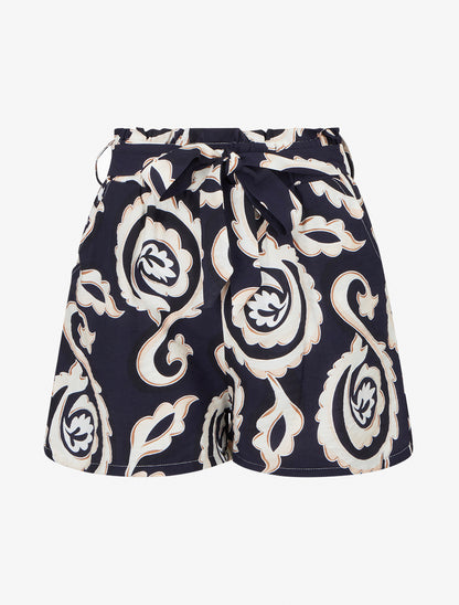 Short droit élastiqué imprimé arabesque - Marine - 1