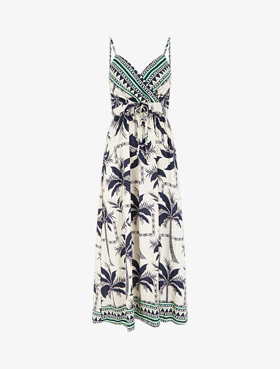 Robe longue à imprimé palmiers - Marine - 1